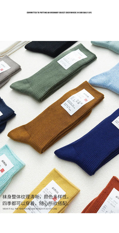 Mens Cotton Knitting Socks - Casual Stretch Ribbed Business Socks - ZOOMNSTORE