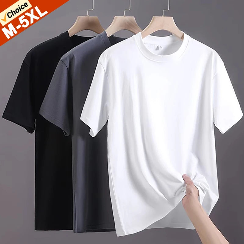 Mens Cotton Summer T-Shirts - Plus Size 4XL 5XL Solid Tops - ZOOMNSTORE