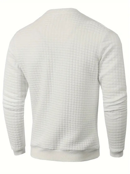 Autumn Men's Crew Neck Pullover Solid Color Casual Jacquard Check Sweatshirt Long Sleeve Warm Slim Sweaters Knitted Streetwear - ZOOMNSTORE