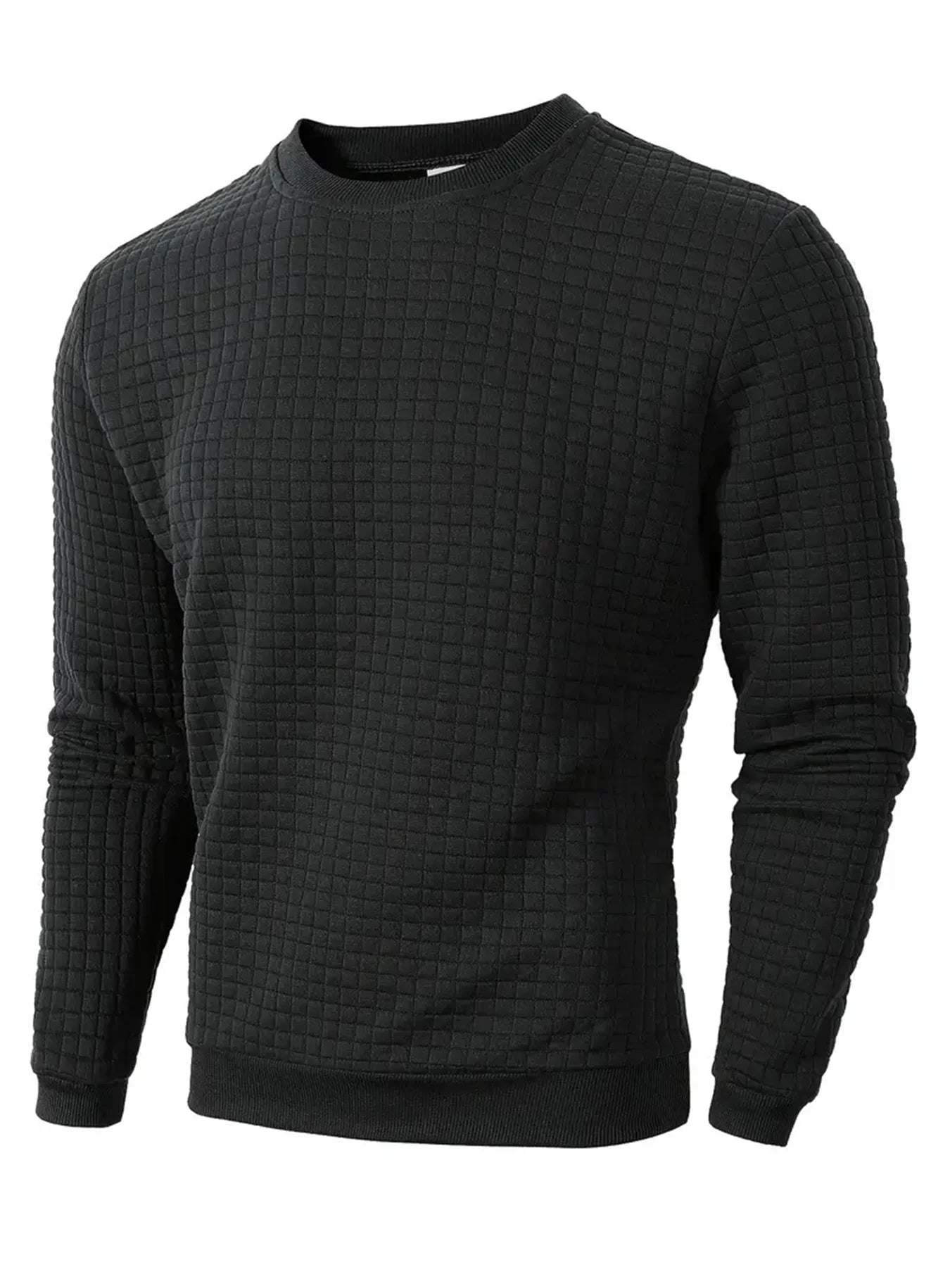 Autumn Men's Crew Neck Pullover Solid Color Casual Jacquard Check Sweatshirt Long Sleeve Warm Slim Sweaters Knitted Streetwear - ZOOMNSTORE