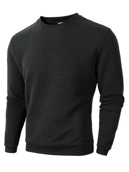 Autumn Men's Crew Neck Pullover Solid Color Casual Jacquard Check Sweatshirt Long Sleeve Warm Slim Sweaters Knitted Streetwear - ZOOMNSTORE