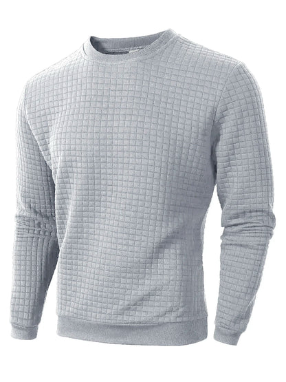 Autumn Men's Crew Neck Pullover Solid Color Casual Jacquard Check Sweatshirt Long Sleeve Warm Slim Sweaters Knitted Streetwear - ZOOMNSTORE