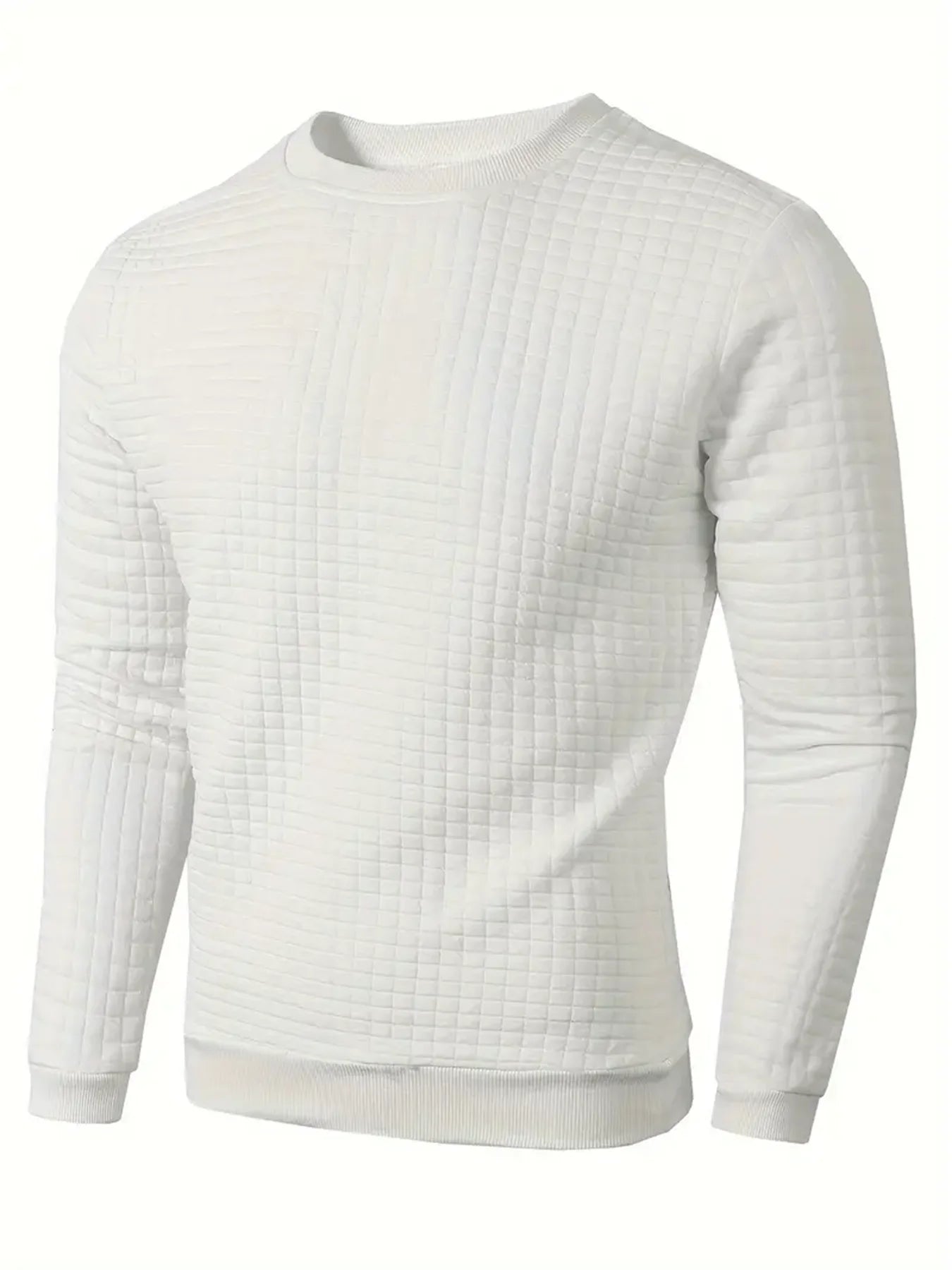 Autumn Men's Crew Neck Pullover Solid Color Casual Jacquard Check Sweatshirt Long Sleeve Warm Slim Sweaters Knitted Streetwear - ZOOMNSTORE