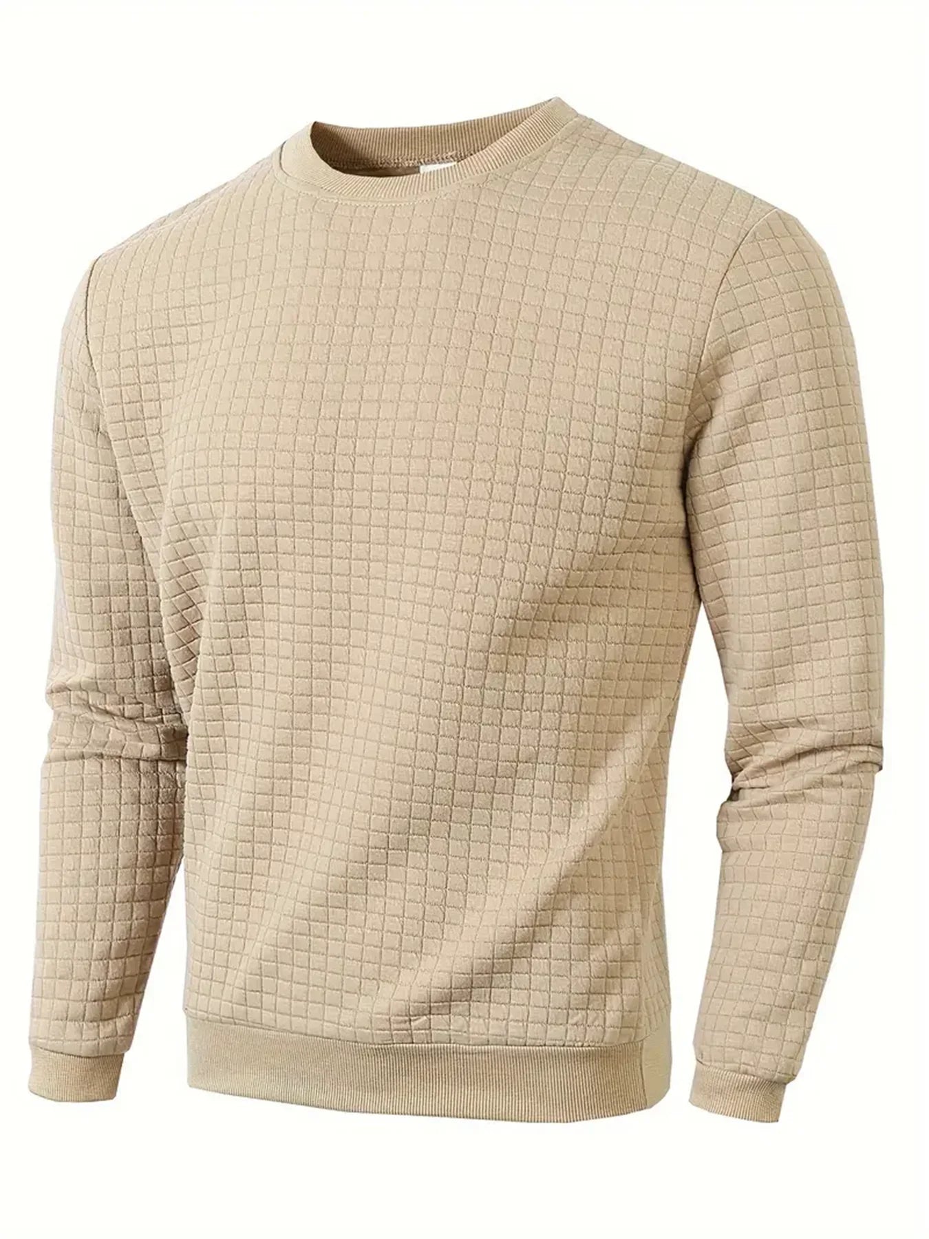 Autumn Men's Crew Neck Pullover Solid Color Casual Jacquard Check Sweatshirt Long Sleeve Warm Slim Sweaters Knitted Streetwear - ZOOMNSTORE
