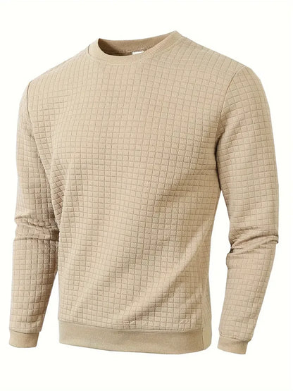 Autumn Men's Crew Neck Pullover Solid Color Casual Jacquard Check Sweatshirt Long Sleeve Warm Slim Sweaters Knitted Streetwear - ZOOMNSTORE