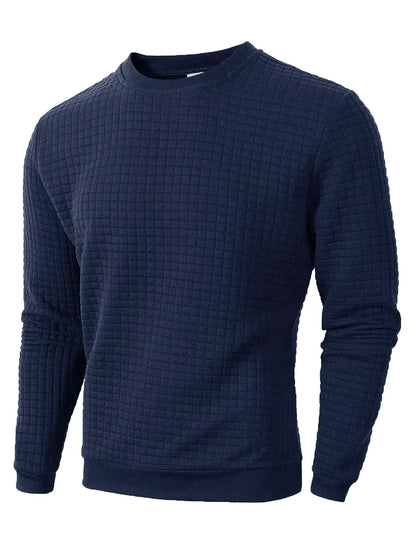 Autumn Men's Crew Neck Pullover Solid Color Casual Jacquard Check Sweatshirt Long Sleeve Warm Slim Sweaters Knitted Streetwear - ZOOMNSTORE