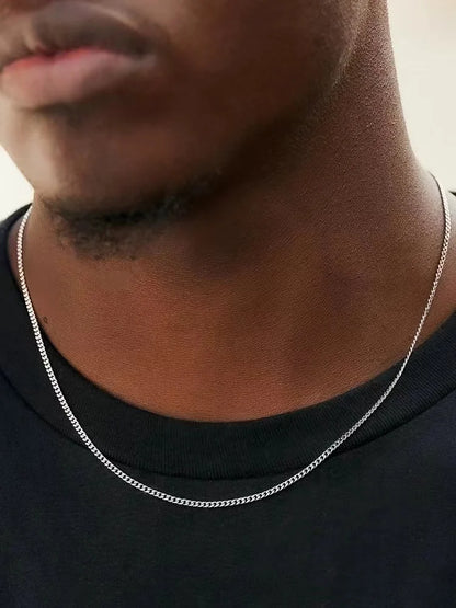 Mens 3mm Cuban Chain Necklace - Simple Stainless Steel Titanium Jewelry Gift - ZOOMNSTORE