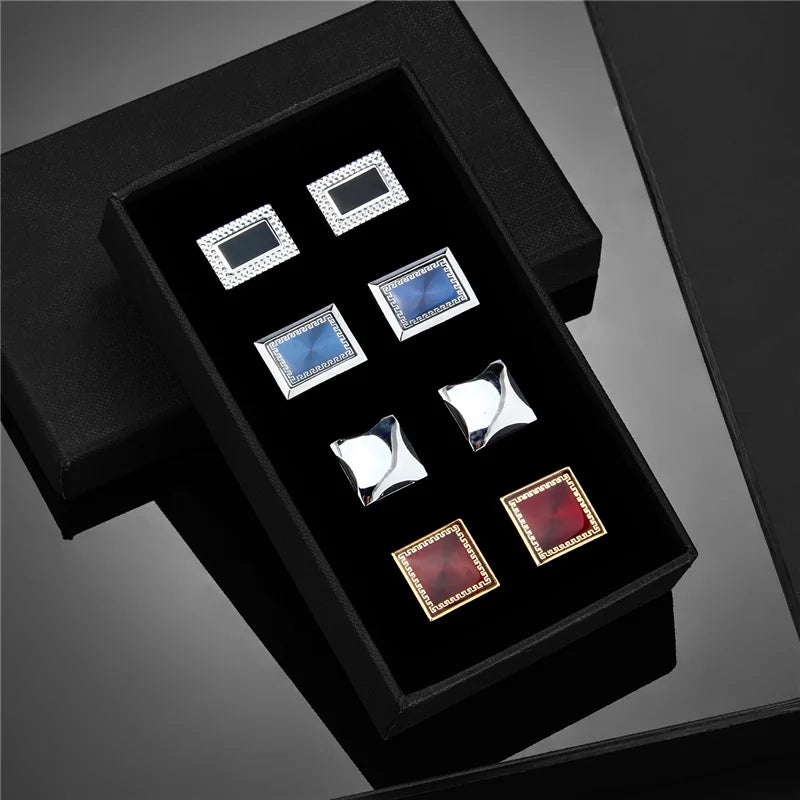 Luxury Cufflinks Set for Men - 4 Pairs Wedding Groomsmen Gift with Box - ZOOMNSTORE