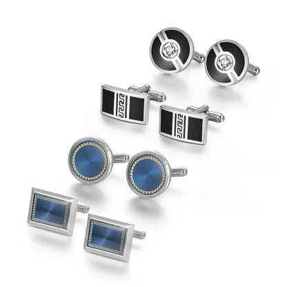 Luxury Cufflinks Set for Men - 4 Pairs Wedding Groomsmen Gift with Box - ZOOMNSTORE