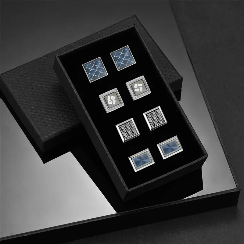 Luxury Cufflinks Set for Men - 4 Pairs Wedding Groomsmen Gift with Box - ZOOMNSTORE