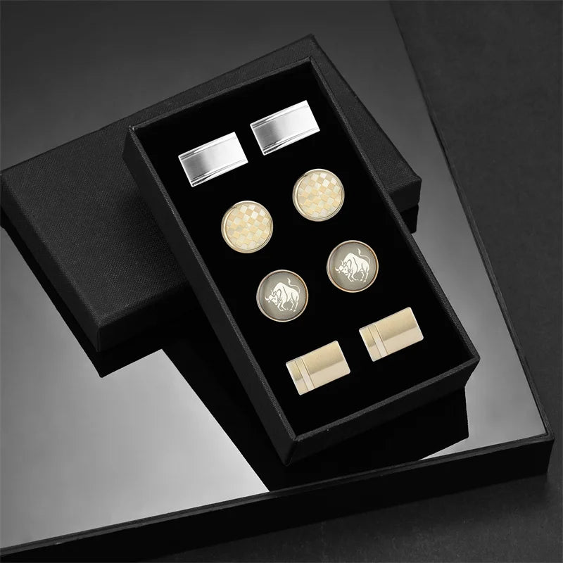Luxury Cufflinks Set for Men - 4 Pairs Wedding Groomsmen Gift with Box - ZOOMNSTORE
