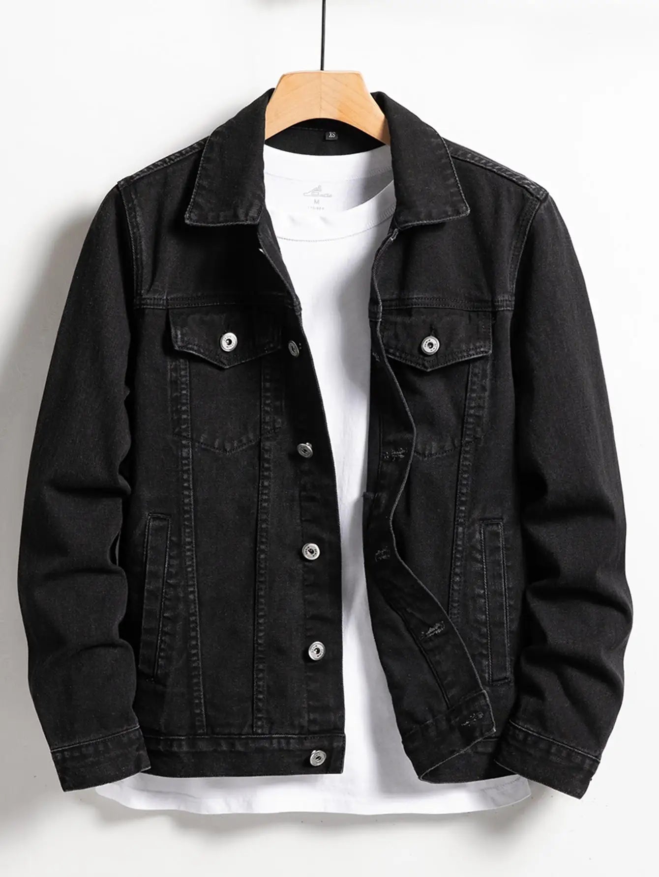 Men's denim jacket for spring and autumn. Black-collar denim coat. Suitable for daily casual wear. Stylish, simple and trendy. - ZOOMNSTORE