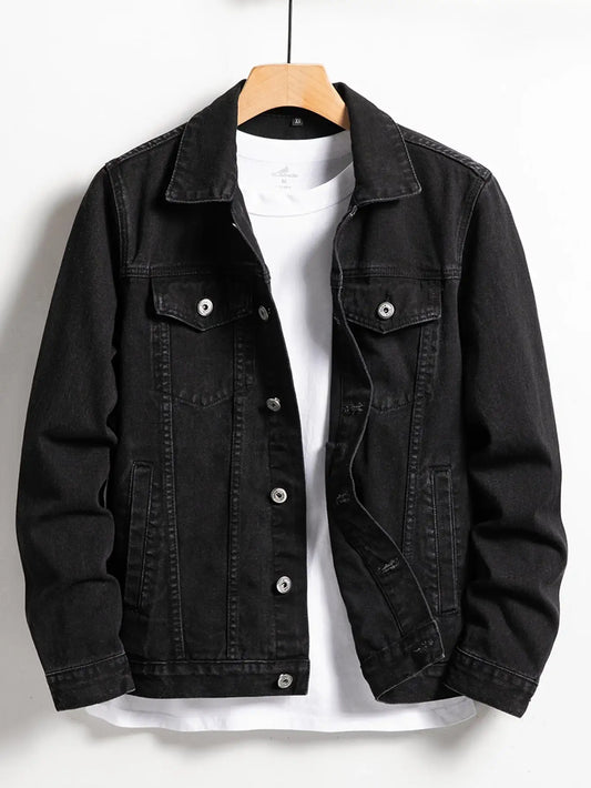 Men's denim jacket for spring and autumn. Black-collar denim coat. Suitable for daily casual wear. Stylish, simple and trendy. - ZOOMNSTORE
