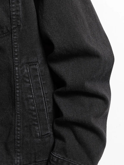 Men's denim jacket for spring and autumn. Black-collar denim coat. Suitable for daily casual wear. Stylish, simple and trendy. - ZOOMNSTORE