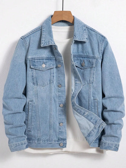 Men's Denim Jacket - Blue Casual Spring & Autumn Outerwear | Durable Cotton Blend - ZOOMNSTORE