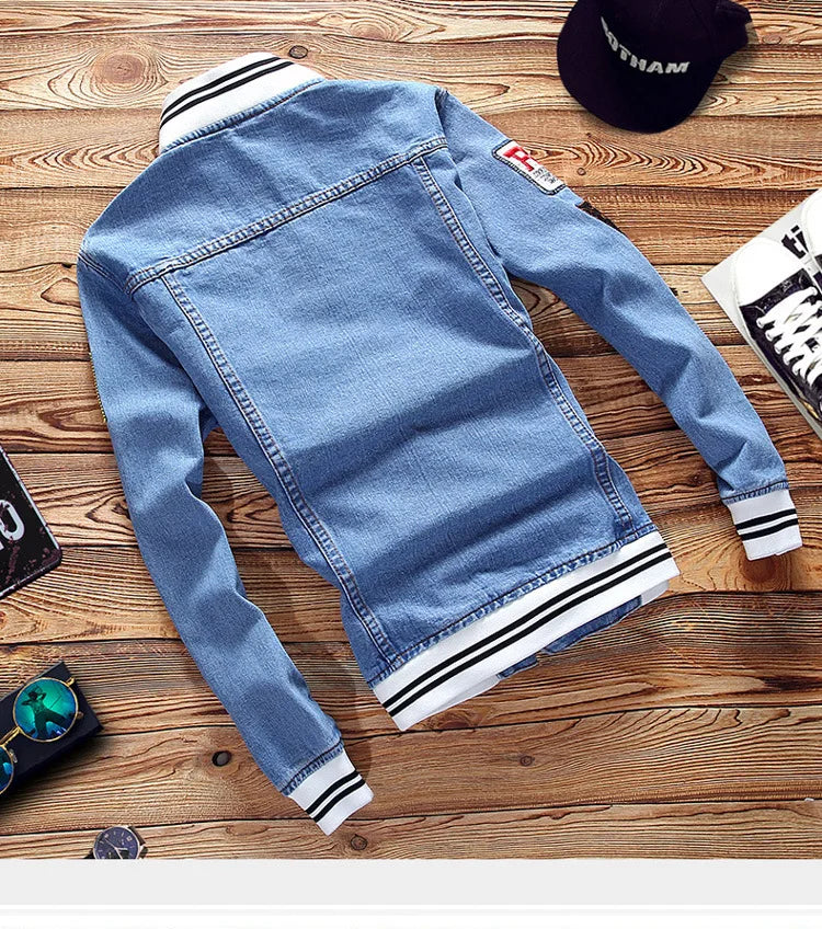 Spring Autumn New Fashion Men's Loose Jeans Jacket Casual American Stand Collar Denim Coats Plus Size Men Trendy  Streetwear - ZOOMNSTORE