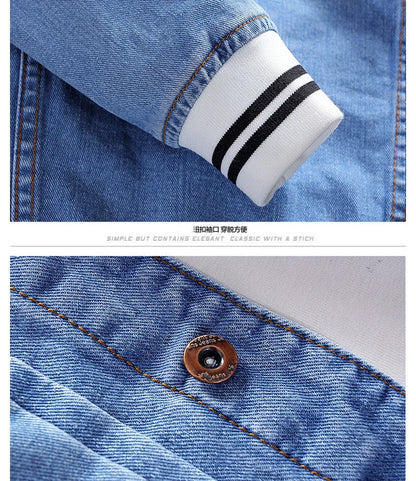 Spring Autumn New Fashion Men's Loose Jeans Jacket Casual American Stand Collar Denim Coats Plus Size Men Trendy  Streetwear - ZOOMNSTORE