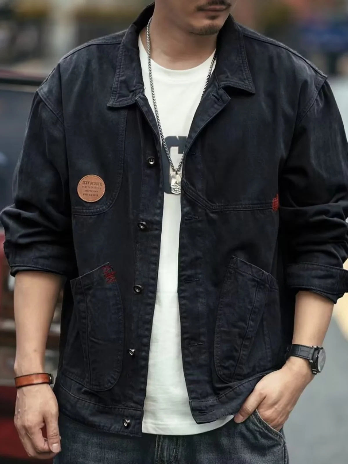 Retro Korean Sle Men's Denim Jaet Casual Spring Autumn Faionable Long Sve Workwear Coat with kets for Middle Youth - ZOOMNSTORE