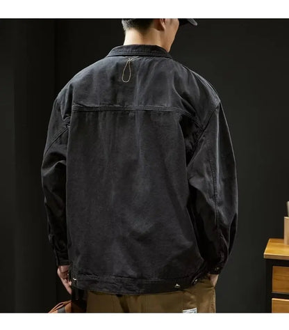 Retro Korean Sle Men's Denim Jaet Casual Spring Autumn Faionable Long Sve Workwear Coat with kets for Middle Youth - ZOOMNSTORE