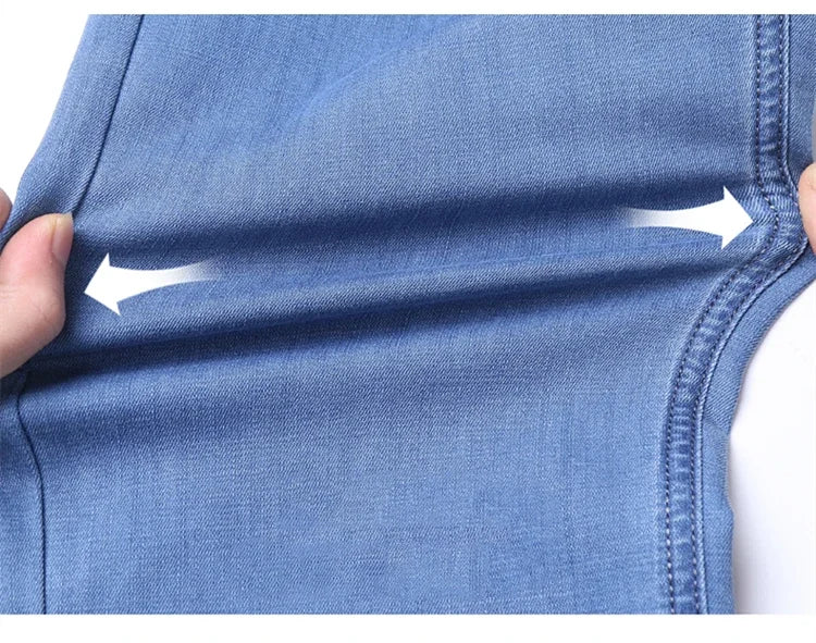 Mens Lightweight Blue Denim Jeans - Stretch Cotton Straight Pants for SpringSummer Casual Wear - ZOOMNSTORE