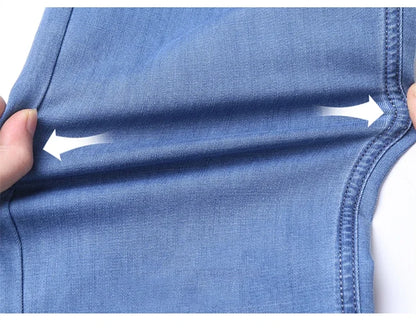 Mens Lightweight Blue Denim Jeans - Stretch Cotton Straight Pants for SpringSummer Casual Wear - ZOOMNSTORE