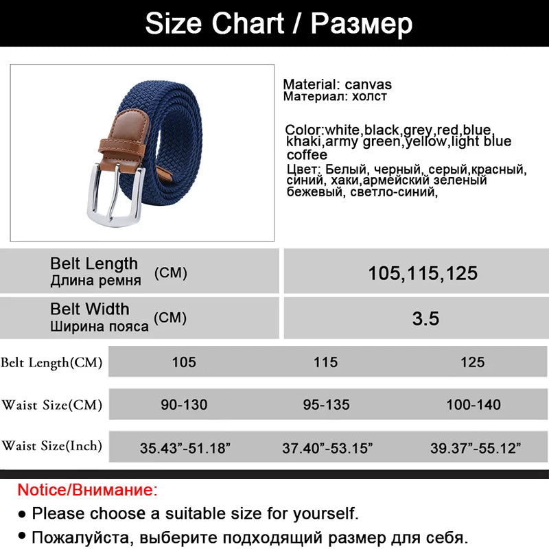 Men's Elastic Belt - Durable Canvas Military Tactical Belt with Metal Pin Buckle - ZOOMNSTORE