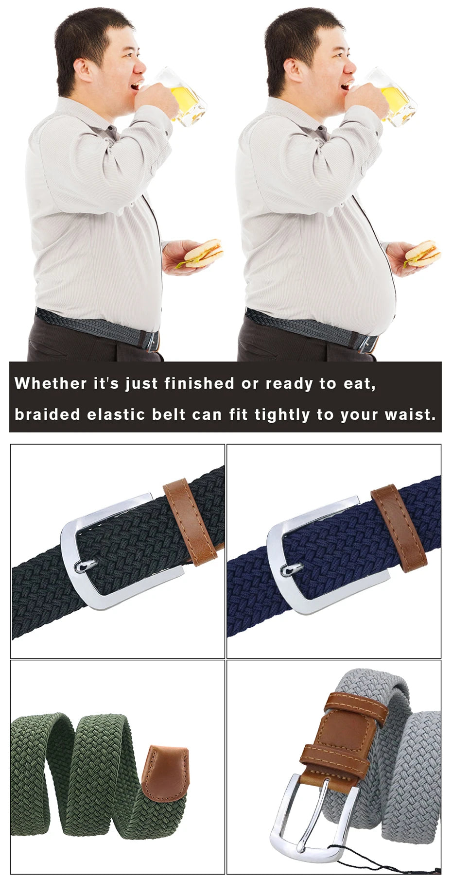 Men's Elastic Belt - Durable Canvas Military Tactical Belt with Metal Pin Buckle - ZOOMNSTORE