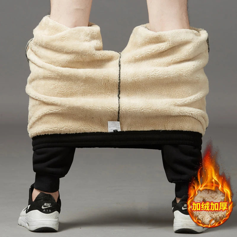 Pants for men in autumn and winter, thickened with fleece for outerwear, casual pants, warm lamb wool sports sweatpants - ZOOMNSTORE