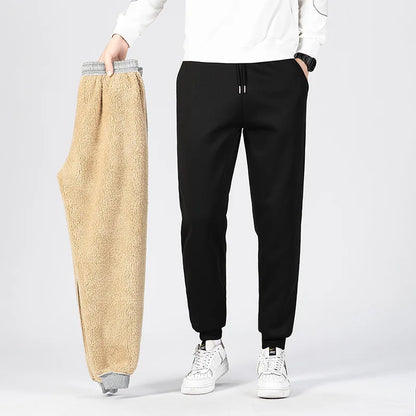 Pants for men in autumn and winter, thickened with fleece for outerwear, casual pants, warm lamb wool sports sweatpants - ZOOMNSTORE