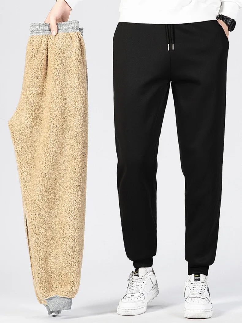 Pants for men in autumn and winter, thickened with fleece for outerwear, casual pants, warm lamb wool sports sweatpants - ZOOMNSTORE
