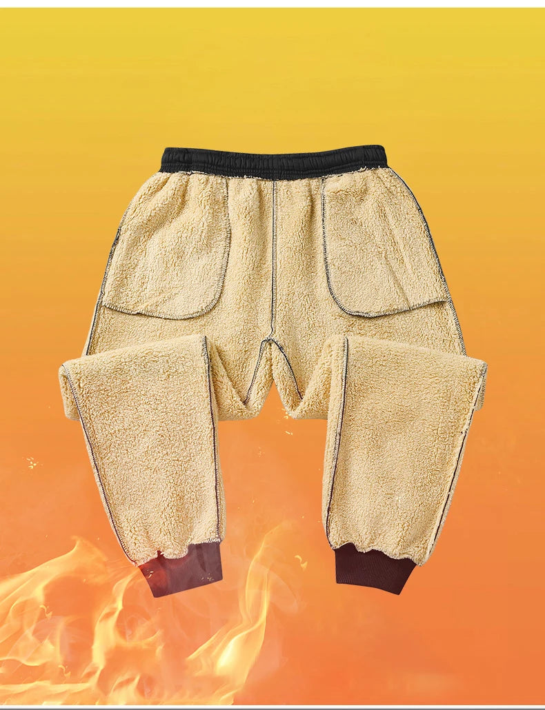 Pants for men in autumn and winter, thickened with fleece for outerwear, casual pants, warm lamb wool sports sweatpants - ZOOMNSTORE