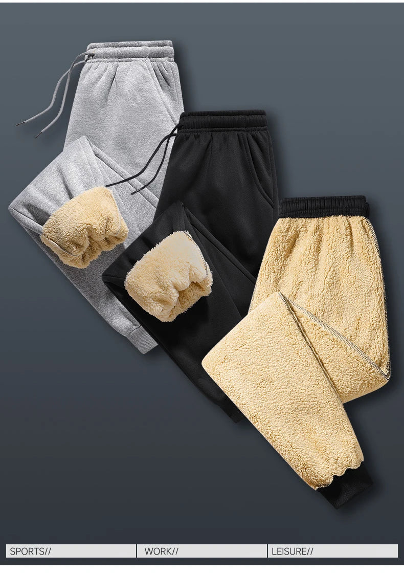 Pants for men in autumn and winter, thickened with fleece for outerwear, casual pants, warm lamb wool sports sweatpants - ZOOMNSTORE