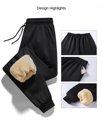 Pants for men in autumn and winter, thickened with fleece for outerwear, casual pants, warm lamb wool sports sweatpants - ZOOMNSTORE
