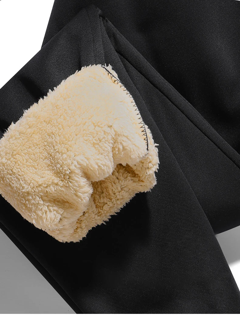 Pants for men in autumn and winter, thickened with fleece for outerwear, casual pants, warm lamb wool sports sweatpants - ZOOMNSTORE