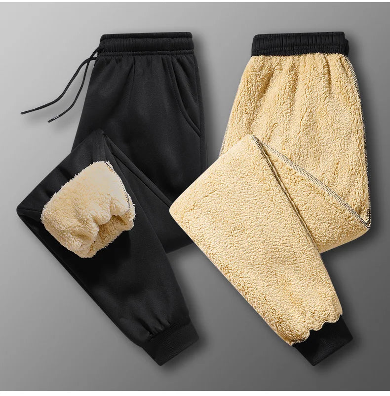 Pants for men in autumn and winter, thickened with fleece for outerwear, casual pants, warm lamb wool sports sweatpants - ZOOMNSTORE
