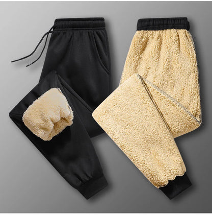 Pants for men in autumn and winter, thickened with fleece for outerwear, casual pants, warm lamb wool sports sweatpants - ZOOMNSTORE