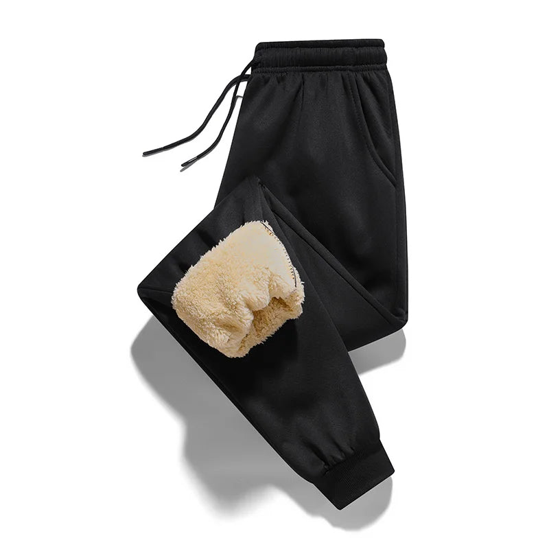 Pants for men in autumn and winter, thickened with fleece for outerwear, casual pants, warm lamb wool sports sweatpants - ZOOMNSTORE