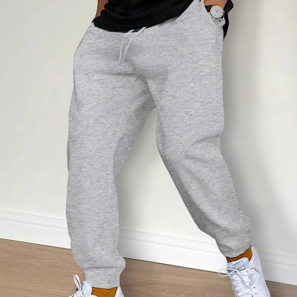 Men's Casual Pants Autumn Winter Fleece Sweatpants Men Running Jogger Sports Gym Trousers Fashion Solid Color Workout Long Pants - ZOOMNSTORE