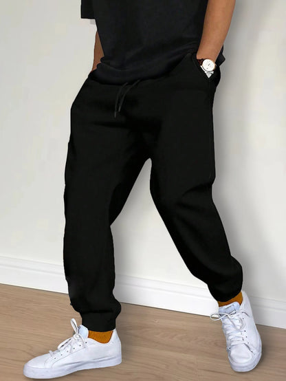 Men's Casual Pants Autumn Winter Fleece Sweatpants Men Running Jogger Sports Gym Trousers Fashion Solid Color Workout Long Pants - ZOOMNSTORE