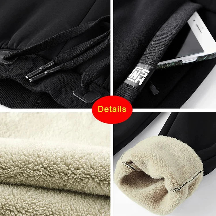 Winter Men's Sweatpants Thick Warm Fleece Joggers Sportswear Zip Pockets Cotton Casual Track Pants Plus Size 6XL 7XL 8XL - ZOOMNSTORE