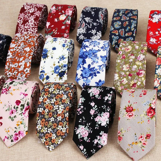 Handmade Floral Tie - Classic Mens Narrow Cotton Necktie for Weddings  Casual Wear - ZOOMNSTORE