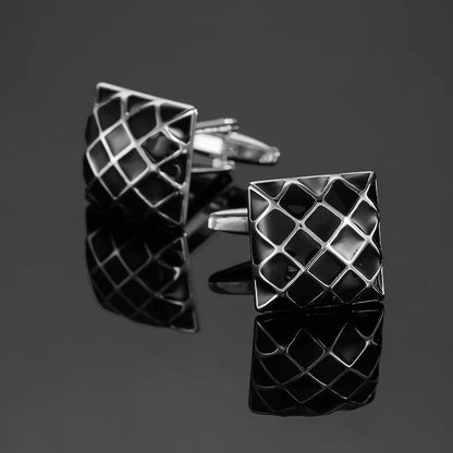 Luxury Mens Cufflinks - Classic Square Blue  Black Retro Pattern Suit Accessories - ZOOMNSTORE