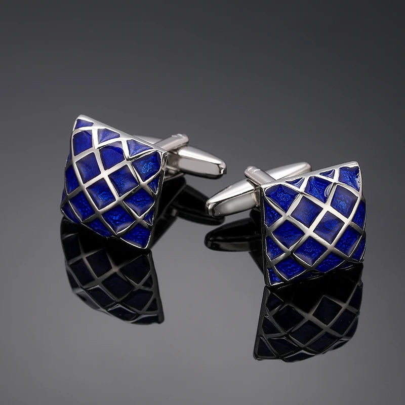 Luxury Mens Cufflinks - Classic Square Blue  Black Retro Pattern Suit Accessories - ZOOMNSTORE