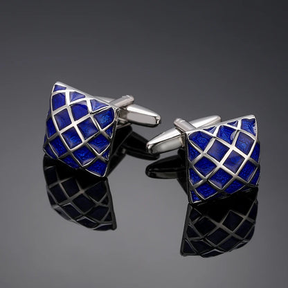 Luxury Mens Cufflinks - Classic Square Blue  Black Retro Pattern Suit Accessories - ZOOMNSTORE