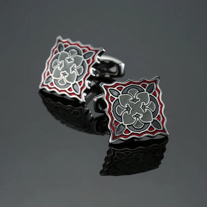 Luxury Mens Cufflinks - Classic Square Blue  Black Retro Pattern Suit Accessories - ZOOMNSTORE