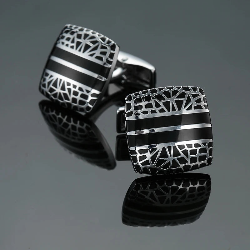 Luxury Mens Cufflinks - Classic Square Blue  Black Retro Pattern Suit Accessories - ZOOMNSTORE