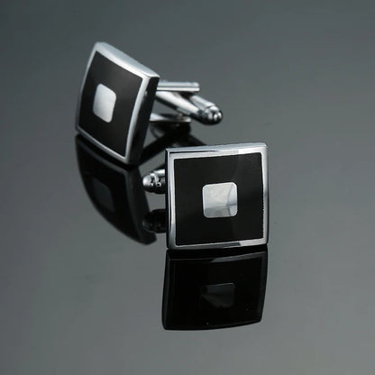 Luxury Mens Cufflinks - Classic Square Blue  Black Retro Pattern Suit Accessories - ZOOMNSTORE