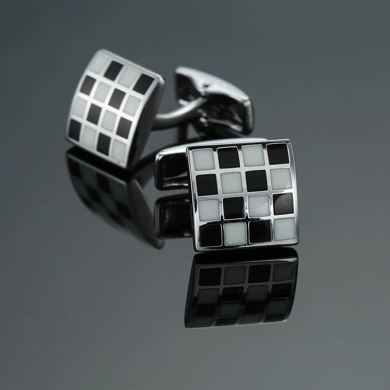Luxury Mens Cufflinks - Classic Square Blue  Black Retro Pattern Suit Accessories - ZOOMNSTORE