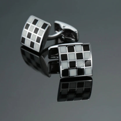 Luxury Mens Cufflinks - Classic Square Blue  Black Retro Pattern Suit Accessories - ZOOMNSTORE