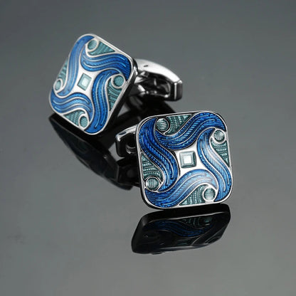 Luxury Mens Cufflinks - Classic Square Blue  Black Retro Pattern Suit Accessories - ZOOMNSTORE